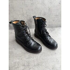 $350 FRYE Women’s Discontinued Lace Up Combat Black Leather Ankle Boots Size 6B